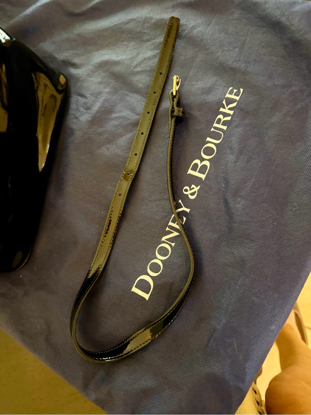 Dooney & Bourke Black Patent Leather Dome Satchel with Crossbody Strap - Picture 11 of 12